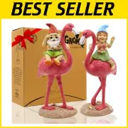 Waterproof and Sun-Resistant Gnome Riding Flamingo Statues - Indoor/Outdoor Fun