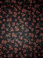 Winter Berries Branches Tiny Mini Scale Bittersweet Tossed on Black Fat Quarter