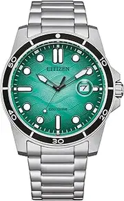 [CITIZEN] Men Analogue Eco-Drive Watch with Stainless Steel Strap AW1816-89L, Turquoise, Bracelet