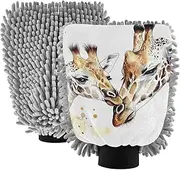 XYMZR Giraffe Watercolor Cute Absorbent Microfiber Car Wash Mitt, Funny Cute Anime Scratch Free for Cars Cleaning, Home Cleaning Mitts, 2 Pack, 10.24” L x 7.09” W