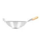 NNEAGS 38cm Stainless Steel Kitchen Cooking Wok with Wood Handle