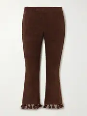 [Cap d’Antibes] Cap d'Antibes - Cropped Flared Tasseled Cotton-terry Pants - Chocolate - small small Brown