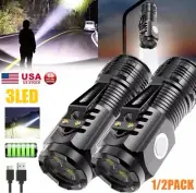 1/2x Super Bright LED Mini Tactical Flashlight USB Rechargeable 5 Modes Light US