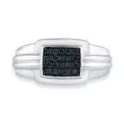 Sterling Silver Mens Round Blue Color Enhanced Diamond Cluster Ring 1/4 Ctt