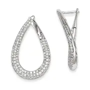14K White Gold Real Diamond Large Oval Loop Earrings