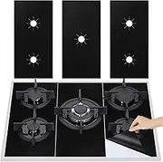 ZLHETWT Reusable Gas Stove Burner Covers,Universal Gas Stove Protectors, 5 Hooks Non-Stick Heat Resistant Stove Top Gas Range Protectors Dishwasher Safe for Home Kitchen, Black, 2024050505