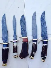 CUSTOM HAND MADE DAMASCUS STEEL FIXED BLADE SKINER KNIFE 75(lot of 5)