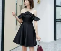 在飛比找樂天市場購物網優惠-一字肩連身裙夏新款韓版氣質露背裝顯瘦赫本黑色吊帶裙子 都市時