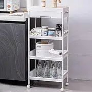 Narrow Storage Drawer Cart with Drawer, Slim Storage Tower Bathroom Shelf with Wheels Floor Cart Open Compartment Side Storage Cabinet Organizer for Bathroom Toilet Living Room Bed (Color : Grey, Si
