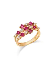 Bloomingdale's Ruby & Diamond Square & Round Openwork Ring in 14K Yellow Gold 7