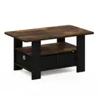 Furinno Coffee Table Bin Drawer 31.5 in. L Amber Pine/Black Wood Rectangle Shape