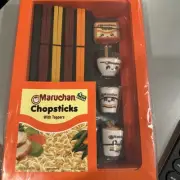 Maruchan Chopsticks 4 Pair Chopsticks & 4 Chopstick Toppers Rests Gift Set Ramen