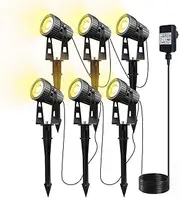 Arotelicht 6pcs Garden Lights, LED Spotlight IP65 Waterproof, COB Landscape Spotlight Pathway Lights with Ground Spike, Warm White 2100LM 20m Cable,for Outdoor Garden, Yard, Lawn, Tree, 12V 20W