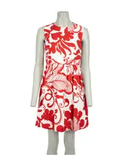 Red Floral Print Gathered Mini Dress
