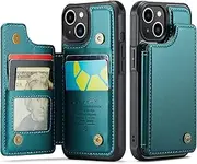 [UEEBAI] Wallet Case with Card Holder for iPhone 13 6.1 inch, RFID Blocking Flip Case PU Leather Folio Case Kickstand Card Slots Case Magnetic Clasp Cover Shockproof Case for Women and Men - Green