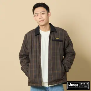 【JEEP】男裝 復古格紋襯衫式外套(咖啡色)