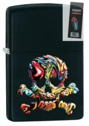 Zippo 49187 Textured Mutli Color Skull Black Matte Lighter + FLINT PACK