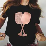 NEW ROSE GOLD WINE GLASSES TSHIRTS WOMEN SHORT-SLEEVE TEE SH