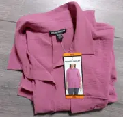 Hilary Radley Button Up Blouse Adult Womens 2XL Dark Pink Roll Tab Sleeve