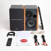 Edifier R1280DBs Active Bluetooth Bookshelf Speakers - BT V5.1/RCA/AUX/Optical/Coaxial Inputs - 42W RMS with Subwoofer Line Out (Brown)