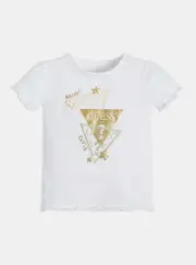 GUESS White Layered Triangle Logo T-Shirt Size: 6, Spandex