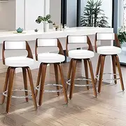 [ALFORDSON] Bar Stools 4 x Swivel Kitchen Stool 65cm Seat Height Wooden Counter Stool with Footrest and Adjustable Leg Levelers Leather Leather Dining Chairs for Home Bar Dining Room, Eden White