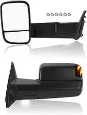 X AUTOHAUX Tow Mirrors, Manual Folding Trailer Towing Side Mirrors, for Dodge for Ram 1500 2009-2012, ABS Plastic, with Turn Signal Lights, Textured Black, 1pair