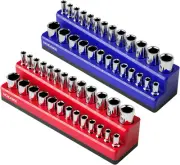 1/4 Inch Magnetic Socket Organizer, 2-Pack Metric &SAE Socket Holder Set 1/4" D