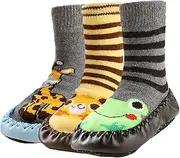 [kilofly] Toddlers Boys Girls Non-Skid Slipper Socks Value Pack [3 Pairs]