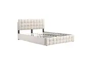 Design Square Button Tufted Modern Bed Frame Double Size With Storage Drawers Beige