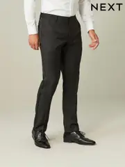 Black Tailored Fit Wool Blend Shiny Tuxedo Suit Trousers (D76761) | $60