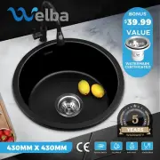 Welba Kitchen Granite Sink Stone Bathroom Basin Sink Single Bowl Under/Top Mount