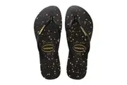 Havaianas: Slim Logo Metallic - Galaxy Print 2724 - Black/Gold (Size: 35/36)