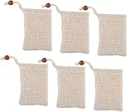 Healeved Bath Soap Mesh Bag 6pcs Exfoliating Soap Pouch with Wooden Beads Net for Shower