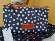 Dooney & Bourke Navy Small White Polkadot Cosmetic, NWT