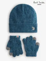 Paul Smith Junior Boys Blue Zebra Logo Beanie And Gloves Set (E04486) | $60
