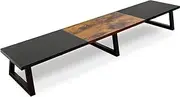 TEAMIX 42 inch Large Dual Monitor Riser,Rustic Brown Extra Long TV Stand Riser Monitor Stand for 2 Monitors Wood & Steel Desktop Riser with Storage for Dual Screen Office Desk Organization (Black + Brown)