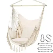 Hammock Chair Swing 500 Lbs Capacity Macrame with 2 Cushions and Hardware