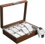 FRCOLOR Watch Display Case Slot Jewelry Box for Men Walnut Organizer with Lid Sturdy Construction and Soft Lining for Safe Storage and Display