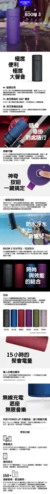 美國Ultimate Ears UE BOOM3 360度環繞 動感防水防塵藍牙喇叭 6色 (10折)