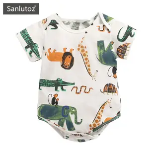 Sanlutoz 夏季短袖卡通寶寶包屁衣 新生棉質舒適包屁洋裝 可愛嬰兒滿月服