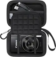 [Lacdo] Camera Carrying Case for Canon PowerShot ELPH 360/200/185/180/190/350, Sony Cyber-Shot DSC-W830/WX350/WX500/W810/W800 Digital Camera, Hard EVA Protective Camera Storage Trave Bag, Black+Black