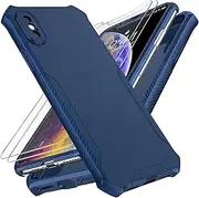 ORETech Designed for iPhone X/iPhone Xs Case with [2 x Tempered Glass Screen Protector] [Full Camera Lens Protection] Square Edge Shockproof Anti-Slip Phone Case Cover for iPhone X/XS Case-5.8" Blue