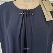 Phase Eight Maya Blouse Size 10 Navy Pleated Neck With Bar Detail New