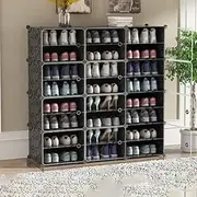 AUKO Portable Shoe Storage Plastic Cube Storage Tower Shelves for Storage Shoe Cabinet Shoe Rack (Black 3 Column 8 Row)