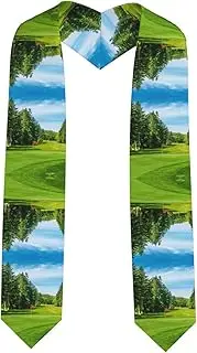 [WURTON] Golf Course Lawn Print Unisex Adult Graduation Stole Class Of 2024 Polyester Shawl Stole With Trim Honor