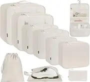 BAGAIL 10 Set Packing Cubes Various Sizes Packing Organizer for Travel Accessories Luggage Carry On Suitcase-Cream