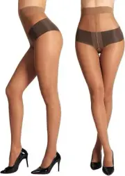 Control Top Sheer Tights for Women Pantyhose Reinforced Toes 2 Pairs 20 Denier