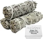 Age of Sage White Sage Smudge Sticks 4" Long - Burning Sage Bundle for Cleansing House, California White Sage Incense Sticks, White Spirit Sage Candles for Cleansing, Salvia Blanca para Limpiar - 3pk