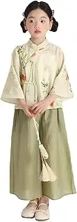 AIMALL Summer Chinese Hanfu Girls Set - Traditional Clothing, Classic Chinese Collar, Size 2-10 Years Old